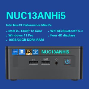 Intel NUC13 Pro NUC13ANHi5 16GB RAM 512GB SSD Mini PC Mini Computer,i5-1340P 12 Core,16 Thread,Win 11 Pro Mini Computers,Up to 4.6 GHz Turbo,NVMe SSD DDR4RAM,WiFi 6E,BT 5.3,8K Support,HTPC,Gaming