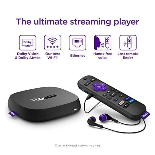 Roku Ultra 2022 4K/HDR Streaming Device and Roku Voice Remote Pro with Rechargeable Battery, Hands-Free Voice Controls, Lost Remote Finder, and Private Listening (Renewed)