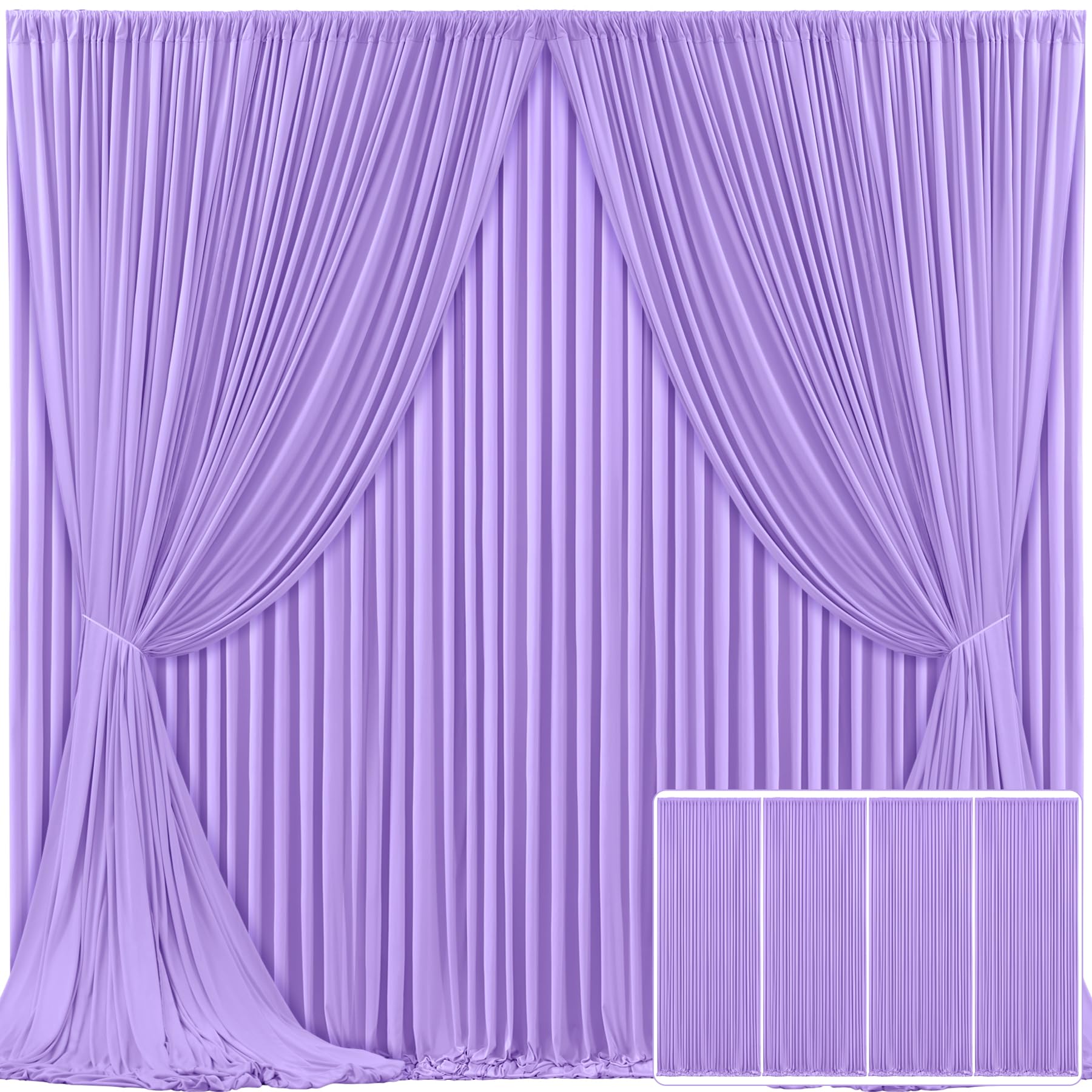 4 Panels Lavender Backdrop Curtain for Parties Wedding Wrinkle Free Light Purple Photo Curtains Backdrop Drapes Fabric Decoration for Baby Shower Photoshoot 20ft(W) x 10ft(H)