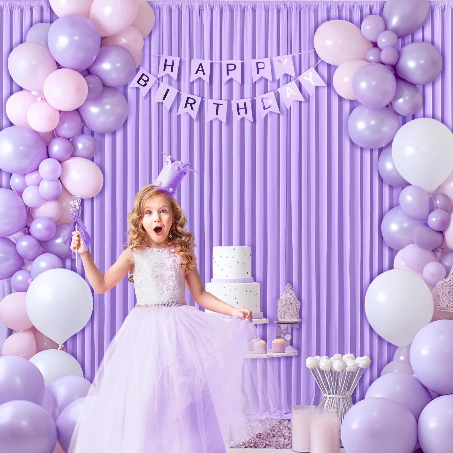 4 Panels Lavender Backdrop Curtain for Parties Wedding Wrinkle Free Light Purple Photo Curtains Backdrop Drapes Fabric Decoration for Baby Shower Photoshoot 20ft(W) x 10ft(H)