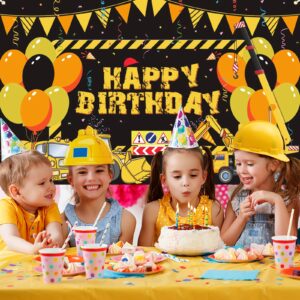 Construction Happy Birthday Banner Large Dump Truck Backdrop Excavator Crane Digger Background Party Supplies for Boys Kids Construction Baby Shower Birthday Party Decoration