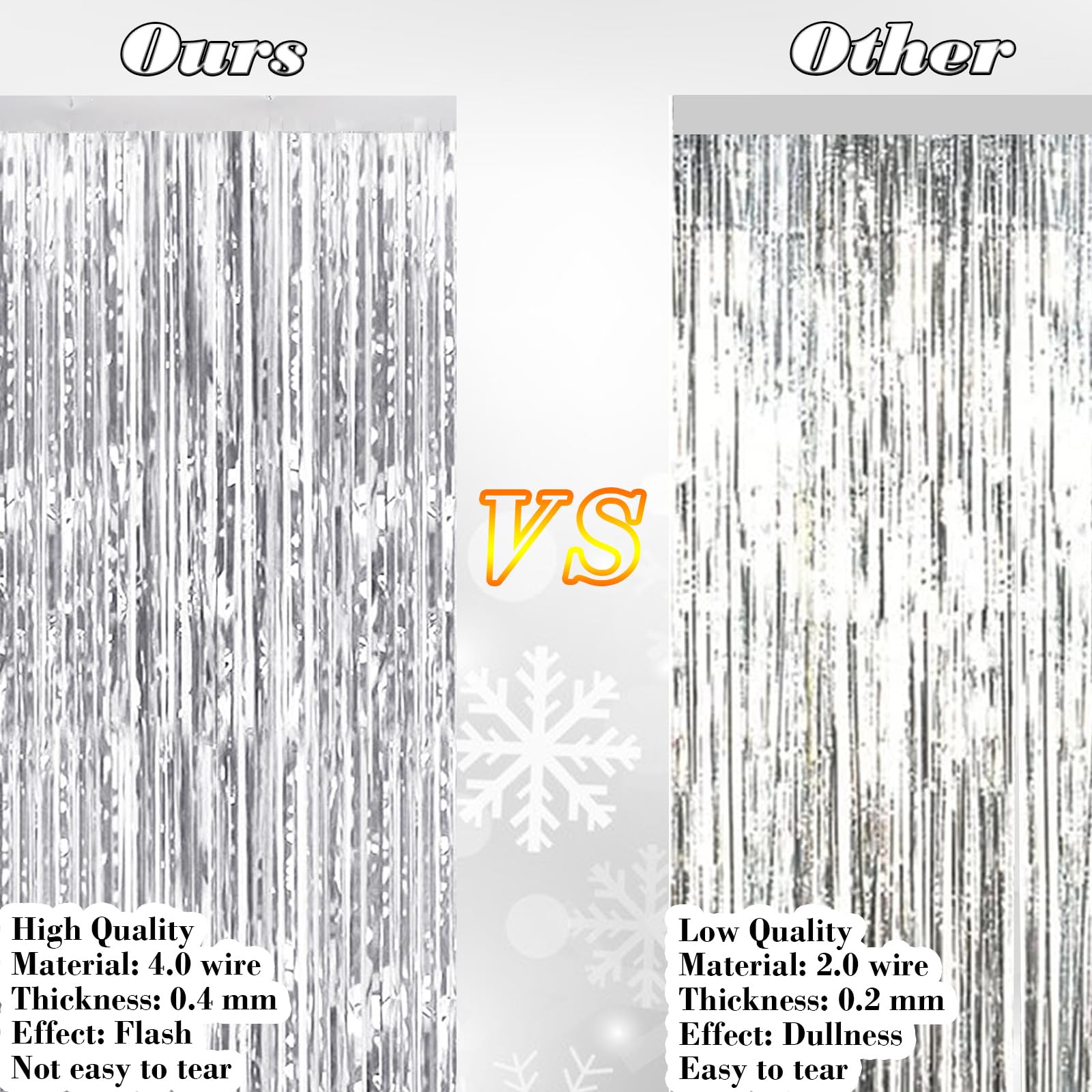 Silver Foil Fringe Backdrop Curtains 6 Pack of 3.28 ft x 8.28 ft Thicken Metallic Tinsel Streamer Party Decorations for Christmas New Year Birthday Wedding Graduation Party Decor Supplies