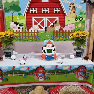 Farm Animals Theme Party Decorations,Farm Animals Barn Door Backdrop and Tablecloth for Children Baby Shower Birthday Party Supplies Banner (5x3ft)