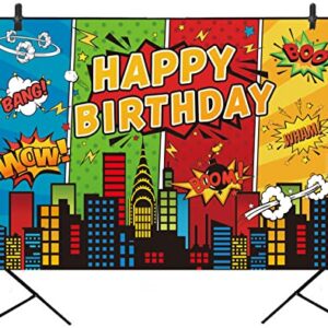 5x3ft Superhero Theme Backdrop for Children Boys Super Heros Comic Skyline Happy Birthday Party Supplies Decoration Baby Shower Backdrop Hero City Banner Decor Photography Backdrop