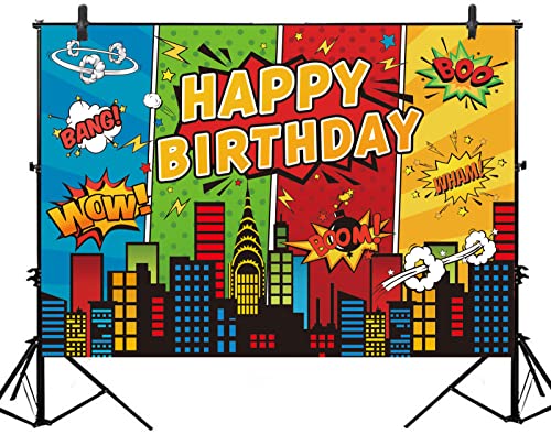 5x3ft Superhero Theme Backdrop for Children Boys Super Heros Comic Skyline Happy Birthday Party Supplies Decoration Baby Shower Backdrop Hero City Banner Decor Photography Backdrop