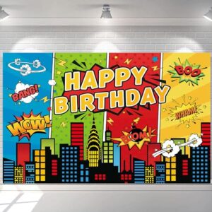 5x3ft Superhero Theme Backdrop for Children Boys Super Heros Comic Skyline Happy Birthday Party Supplies Decoration Baby Shower Backdrop Hero City Banner Decor Photography Backdrop