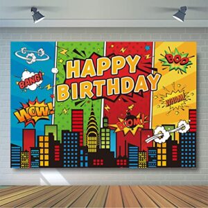 5x3ft Superhero Theme Backdrop for Children Boys Super Heros Comic Skyline Happy Birthday Party Supplies Decoration Baby Shower Backdrop Hero City Banner Decor Photography Backdrop