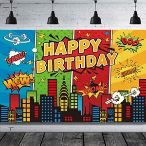 5x3ft Superhero Theme Backdrop for Children Boys Super Heros Comic Skyline Happy Birthday Party Supplies Decoration Baby Shower Backdrop Hero City Banner Decor Photography Backdrop