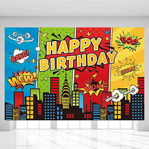 5x3ft Superhero Theme Backdrop for Children Boys Super Heros Comic Skyline Happy Birthday Party Supplies Decoration Baby Shower Backdrop Hero City Banner Decor Photography Backdrop