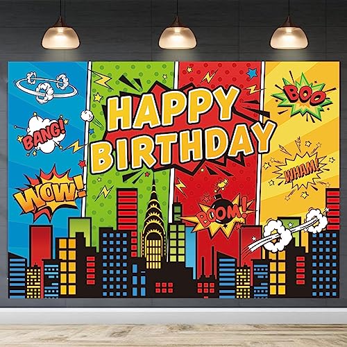 5x3ft Superhero Theme Backdrop for Children Boys Super Heros Comic Skyline Happy Birthday Party Supplies Decoration Baby Shower Backdrop Hero City Banner Decor Photography Backdrop