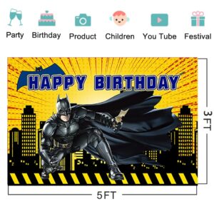 Hero Backdrop for Birthday Party Decorations Yellow Background for Party Cake Table Decorations Superhero Black Theme Banner 5x3ft