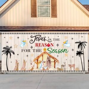 Outus Nativity Garage Door Cover Christmas Jesus is The Reason for The Season Nativity Nativity Scene Backdrop Religious Banner Background for Xmas Holiday Outdoor Home Party Supplies 13 x 6 ft