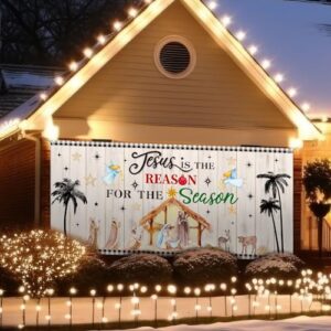 Outus Nativity Garage Door Cover Christmas Jesus is The Reason for The Season Nativity Nativity Scene Backdrop Religious Banner Background for Xmas Holiday Outdoor Home Party Supplies 13 x 6 ft