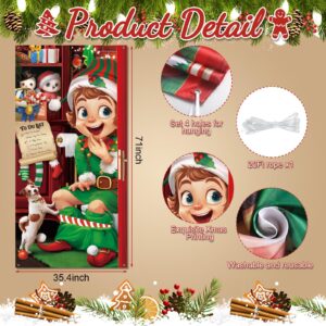 WovWeave Christmas Elf Door Cover Funny Merry Christmas Door Cover Decorations Santa Elves Xmas Party Hanging Banner Backdrop Background for Front Door Christmas Holiday New Year Supply, 71 x 35 Inch