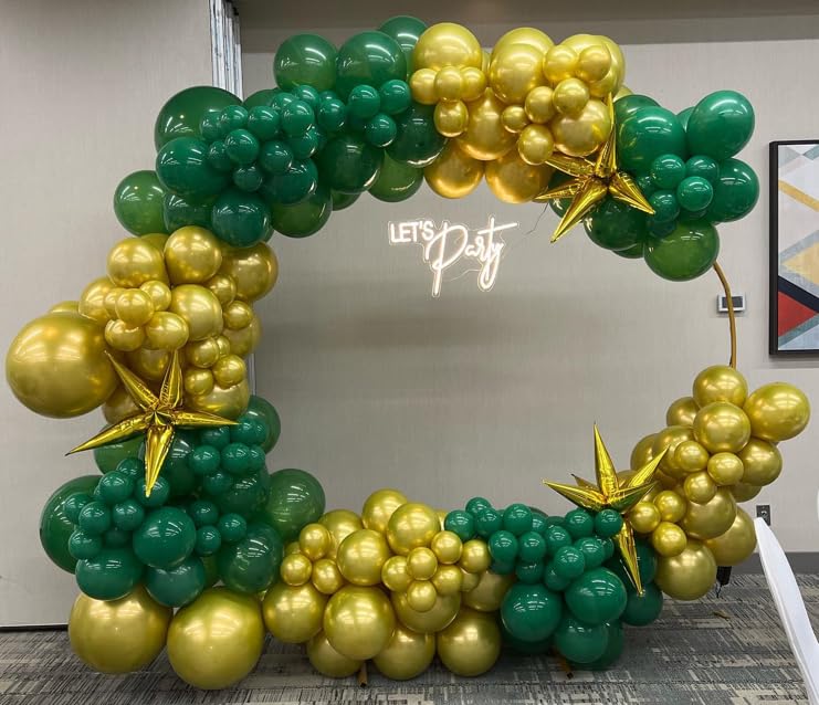 Green and Gold Balloon Arch Kit, ADOINBY 140Pcs Metallic Gold Balloon Emerald Forest Hunter Dark Green Balloon 18 12 10 5 Inch Different Size Balloons for Birthday Anniversary Jungle Party Decorations