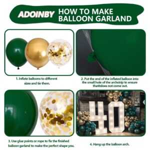 Green and Gold Balloon Arch Kit, ADOINBY 140Pcs Metallic Gold Balloon Emerald Forest Hunter Dark Green Balloon 18 12 10 5 Inch Different Size Balloons for Birthday Anniversary Jungle Party Decorations