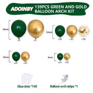 Green and Gold Balloon Arch Kit, ADOINBY 140Pcs Metallic Gold Balloon Emerald Forest Hunter Dark Green Balloon 18 12 10 5 Inch Different Size Balloons for Birthday Anniversary Jungle Party Decorations