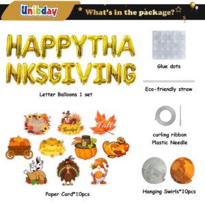 Thanksgiving Decorations Indoor, Happy Thanksgiving Banner | 16 Inches Gold 3D Foil Letter Balloons Decoration Fhoto Backdrop for Thanksgiving Party - Fall Office Decoration - Pack of 42