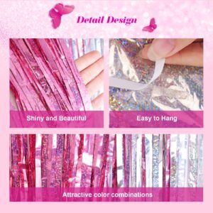 4 Pack 3.3×6.5 ft Metallic Tinsel Foil Fringe Curtains Decor Streamers Photo Booth Backdrop Fringe Backdrop for Birthday Wedding Engagement Baby Shower Holiday Party Decorations(Pink and Sliver)