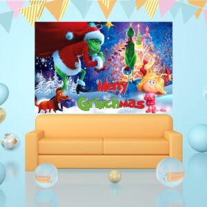 Snowing Backdrop for Xmas Party Supplies 5x3ft Santa Claus Grinch Photo Background Merry Christmas Photography Backdrop Grinchmas Banner