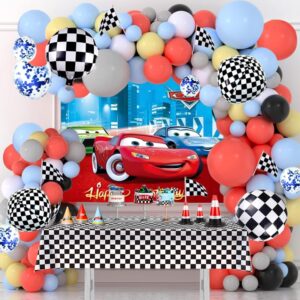 Lnkdeya Race Cars Birthday Party Decorations-179 Pcs Racing Cars Checked Balloons Garland Kit Cars Banner Racing Backdrop Tablecloth