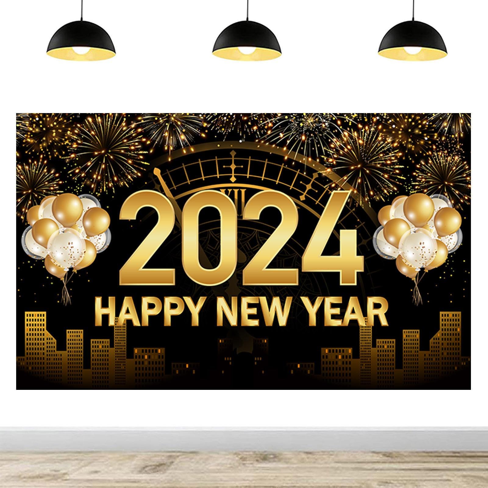 2024 Happy New Year Backdrop Happy New Year Background Cloth Happy New Year Banner New Year Party Decoration Family Party Photo Background