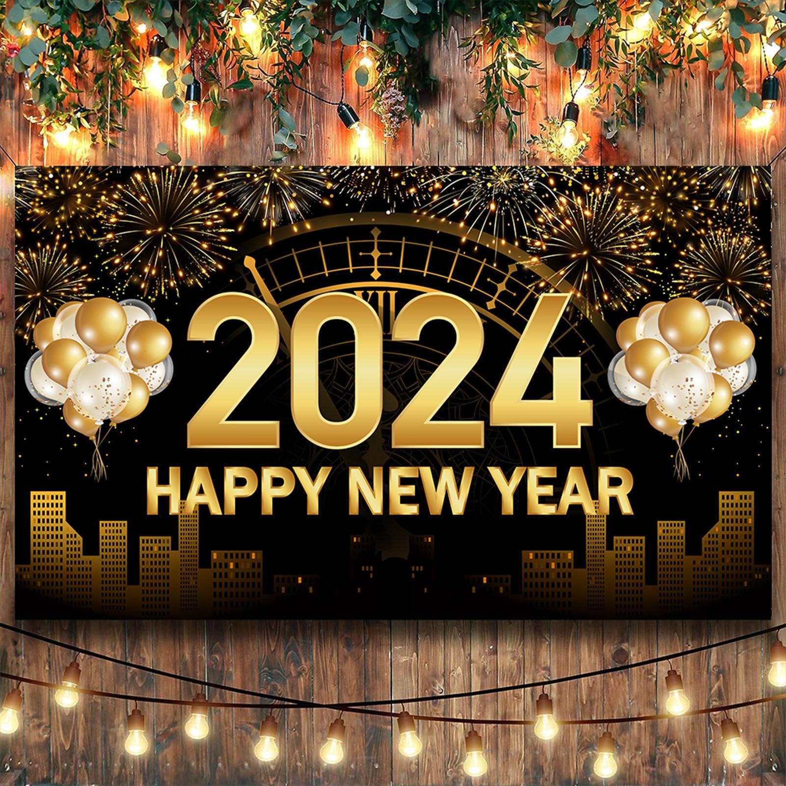 2024 Happy New Year Backdrop Happy New Year Background Cloth Happy New Year Banner New Year Party Decoration Family Party Photo Background