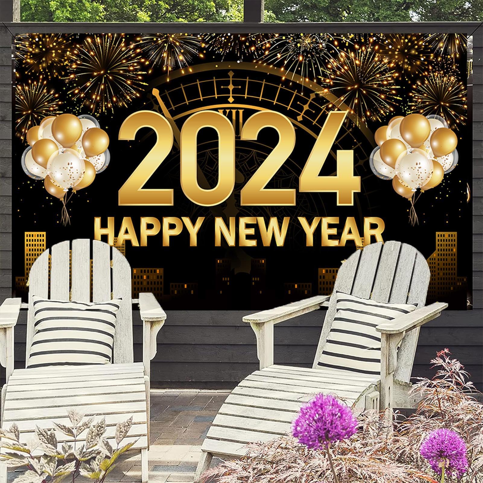 2024 Happy New Year Backdrop Happy New Year Background Cloth Happy New Year Banner New Year Party Decoration Family Party Photo Background