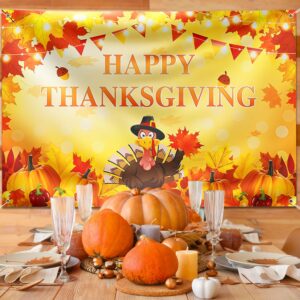 Thanksgiving Backdrop Thanksgiving Party Decorations Happy Fall Party Banner Birthday Banner Backdrop for Kids Party (Orange)