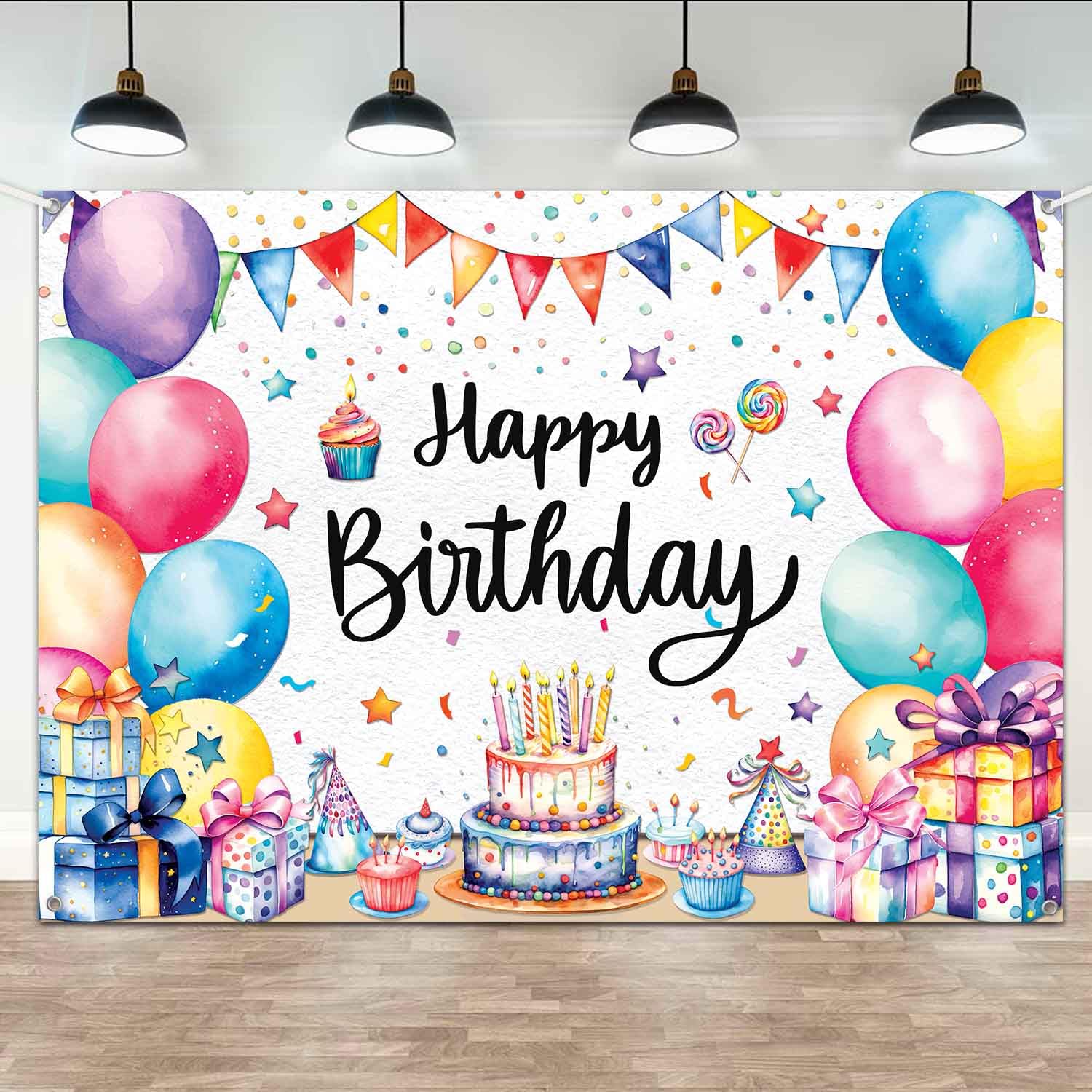 LDWLYW Colorful Happy Birthday Backdrop Banner Birthday Party Decorations Colorful Happy Birthday Sign Photo Backdrop White Indoor Outdoor Birthday Background Banner for Kids Boys Girls 7x5ft