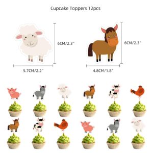 Ipalmay Farm Birthday Party Supplies - 32pcs Rustic Barnyard Kids Party Decorations, Colorful Cow Sheep Pig Balloons, Happy Birthday Banner, Animal Cup Cake Toppers, Boy Girl Teens Party Backdrop