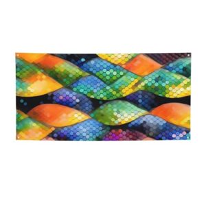 Rainbow Fish Scale Printed Banners Personalized Party Banner Photo Text Background Banner Wall Banner for Halloween Party Home Decorations or Backdrops