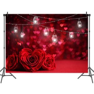 MAQTT 7 x 5 FT Red Love Heart Rose Bokeh Glitter Photo Backdrop Valentine's Day Mother's Day Wedding Bride Shower Party Photography Background Girl Birthday Decoration Supplies