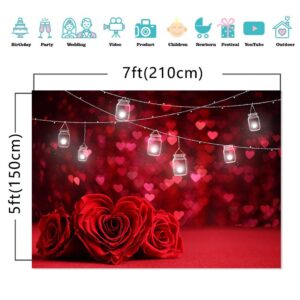 MAQTT 7 x 5 FT Red Love Heart Rose Bokeh Glitter Photo Backdrop Valentine's Day Mother's Day Wedding Bride Shower Party Photography Background Girl Birthday Decoration Supplies