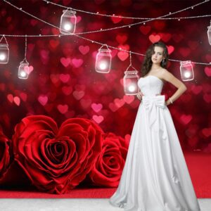 MAQTT 7 x 5 FT Red Love Heart Rose Bokeh Glitter Photo Backdrop Valentine's Day Mother's Day Wedding Bride Shower Party Photography Background Girl Birthday Decoration Supplies