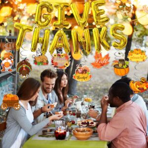 Give Thanks Banner, Thanksgiving Foil Balloons | Gold 16 Inches 3D Mylar Letter Balloons Hanging Fall Decorations Fhoto Backdrop for Thanksgiving Party - Fall Harvest Decor for Home Office Indoor