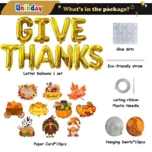 Give Thanks Banner, Thanksgiving Foil Balloons | Gold 16 Inches 3D Mylar Letter Balloons Hanging Fall Decorations Fhoto Backdrop for Thanksgiving Party - Fall Harvest Decor for Home Office Indoor