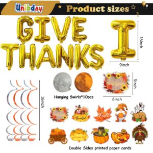 Give Thanks Banner, Thanksgiving Foil Balloons | Gold 16 Inches 3D Mylar Letter Balloons Hanging Fall Decorations Fhoto Backdrop for Thanksgiving Party - Fall Harvest Decor for Home Office Indoor