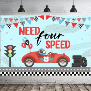 Wonmelody Race Car 4th Birthday Party Backdrop Need Four Speed Backdrop Banner Race Car 4th Birthday Decorations Red Blue Race Car Vintage Photography Background Photo Banner Supplies for 4th Boys