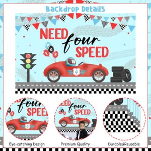 Wonmelody Race Car 4th Birthday Party Backdrop Need Four Speed Backdrop Banner Race Car 4th Birthday Decorations Red Blue Race Car Vintage Photography Background Photo Banner Supplies for 4th Boys