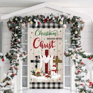 Tiamon Christmas Door Cover Decoration Jesus Backdrop Christ Cross Door Hanging Cover Christian Merry Christmas Banner Winter Holiday Photo Booth House Indoor Outdoor Party Xmas Home Decoration