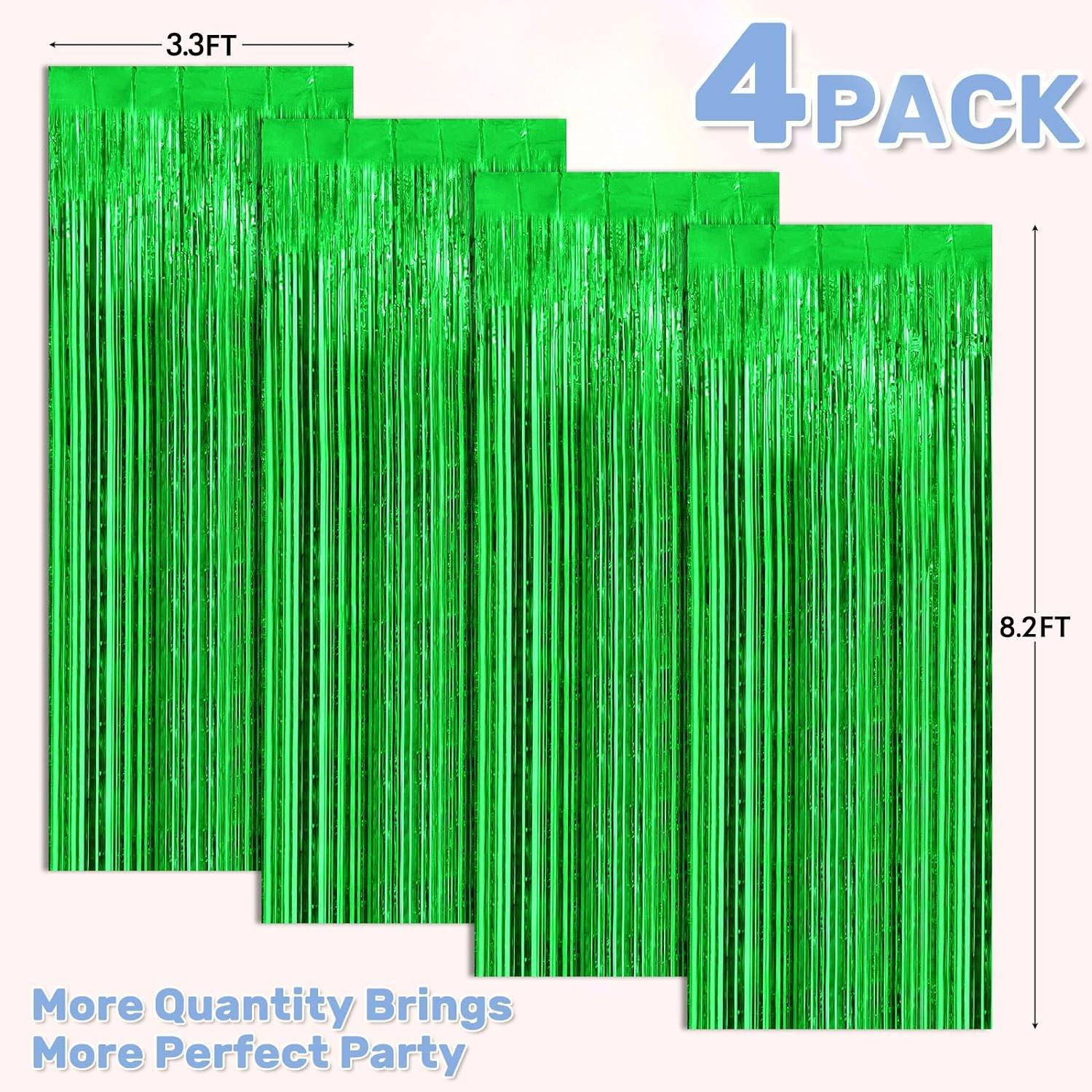 4-Pack Backdrop for Party Decorations, Foil Fringe Backdrop Curtains, Tinsel Streamers for Birthday Party Decorations, Green Backdrop Curtains for Girl Christmas Unicorn New Year Princess Parties