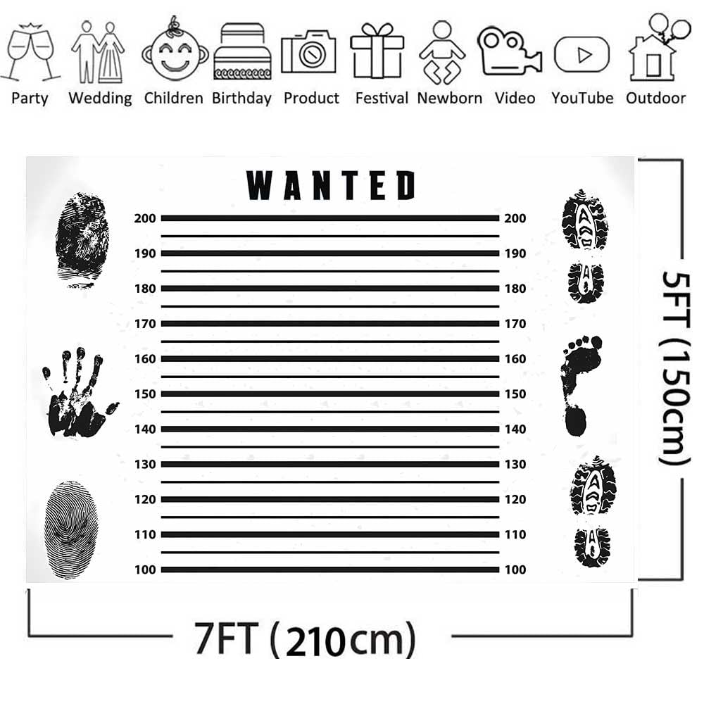 EMTOBT 7x5ft Detective Photography Backdrop Police Station Black Height Line Mugshot Suspect Fingerprint Clues Evidence Lead Register Mystical Party Background Photo Props BJDJEM0085