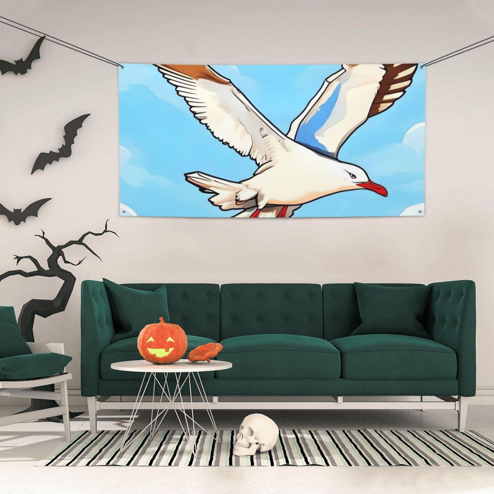 Flying Seagulls Printed Banners Personalized Party Banner Photo Text Background Banner Wall Banner for Halloween Party Home Decorations or Backdrops