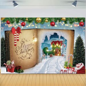 Yeele 7x5ft Merry Christmas Fairy Book Backdrop Winter Wonderland Santa Claus Candy Canes House Photography Background Children Kids Xmas Party Decoration Banner Photo Booth Props