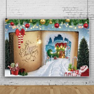 Yeele 7x5ft Merry Christmas Fairy Book Backdrop Winter Wonderland Santa Claus Candy Canes House Photography Background Children Kids Xmas Party Decoration Banner Photo Booth Props