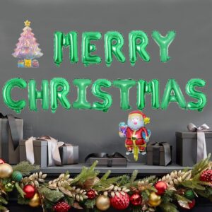 Merry Christmas With Santa Claus Christmas Tree Balloons, Green Aluminum Foil Christmas Party Sign, Xmas/Xmas Eve Party Decorations Supplies Backdrops