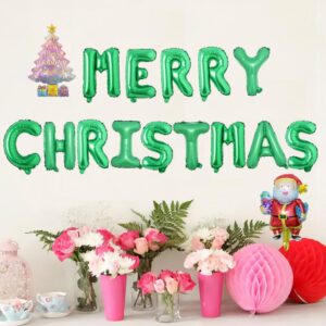 Merry Christmas With Santa Claus Christmas Tree Balloons, Green Aluminum Foil Christmas Party Sign, Xmas/Xmas Eve Party Decorations Supplies Backdrops