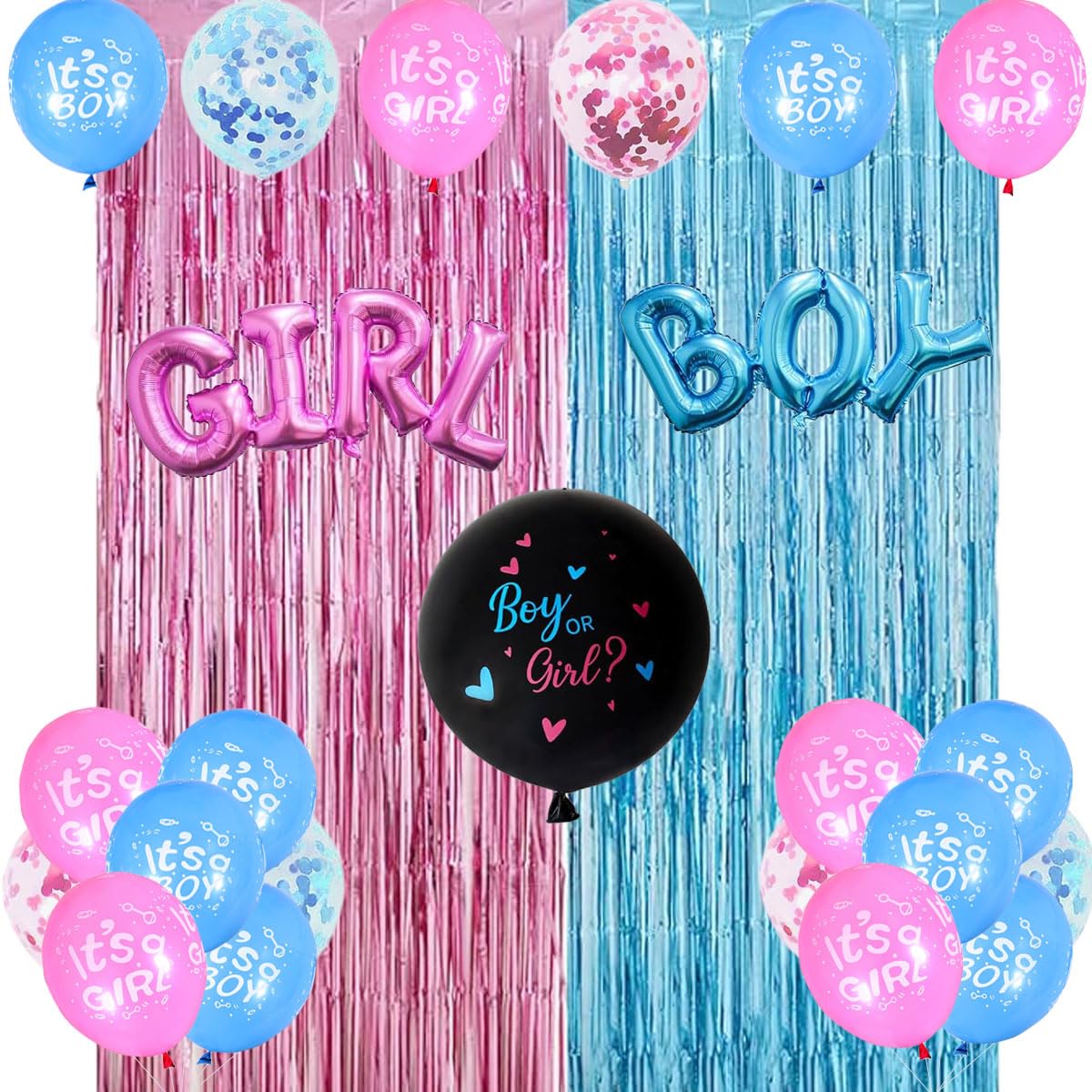 Wiletasz Boy Or Girl Gender Reveal Decorations, Baby Gender Reveal Decorations Pink And Blue Balloons With Fringe Curtains Reveal Balloon For Gender Reveal Party Photo Backdrop