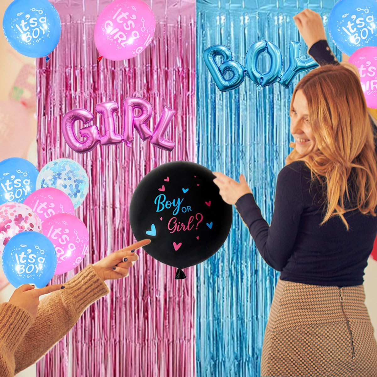 Wiletasz Boy Or Girl Gender Reveal Decorations, Baby Gender Reveal Decorations Pink And Blue Balloons With Fringe Curtains Reveal Balloon For Gender Reveal Party Photo Backdrop